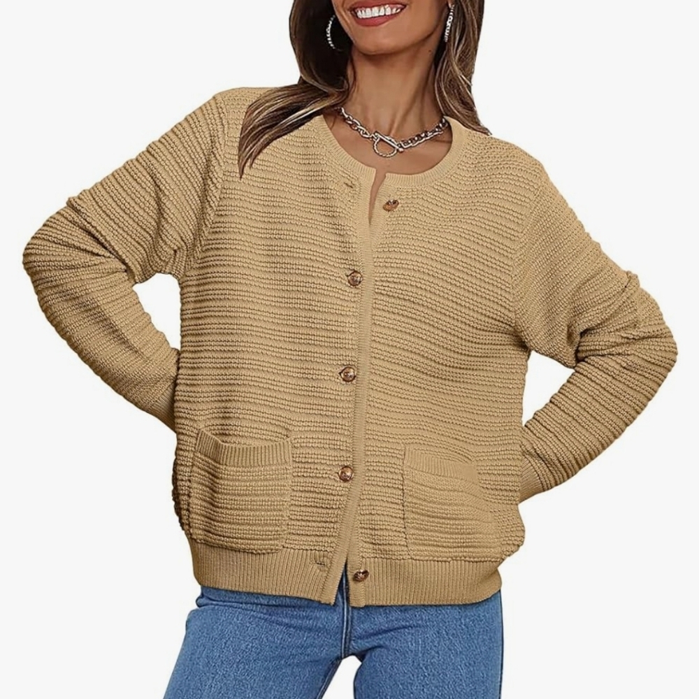 Elegant Beige Button-Up Cardigan
